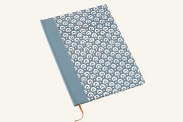 Notebook, sturdy blue cover with yellow dots, blue linen spine